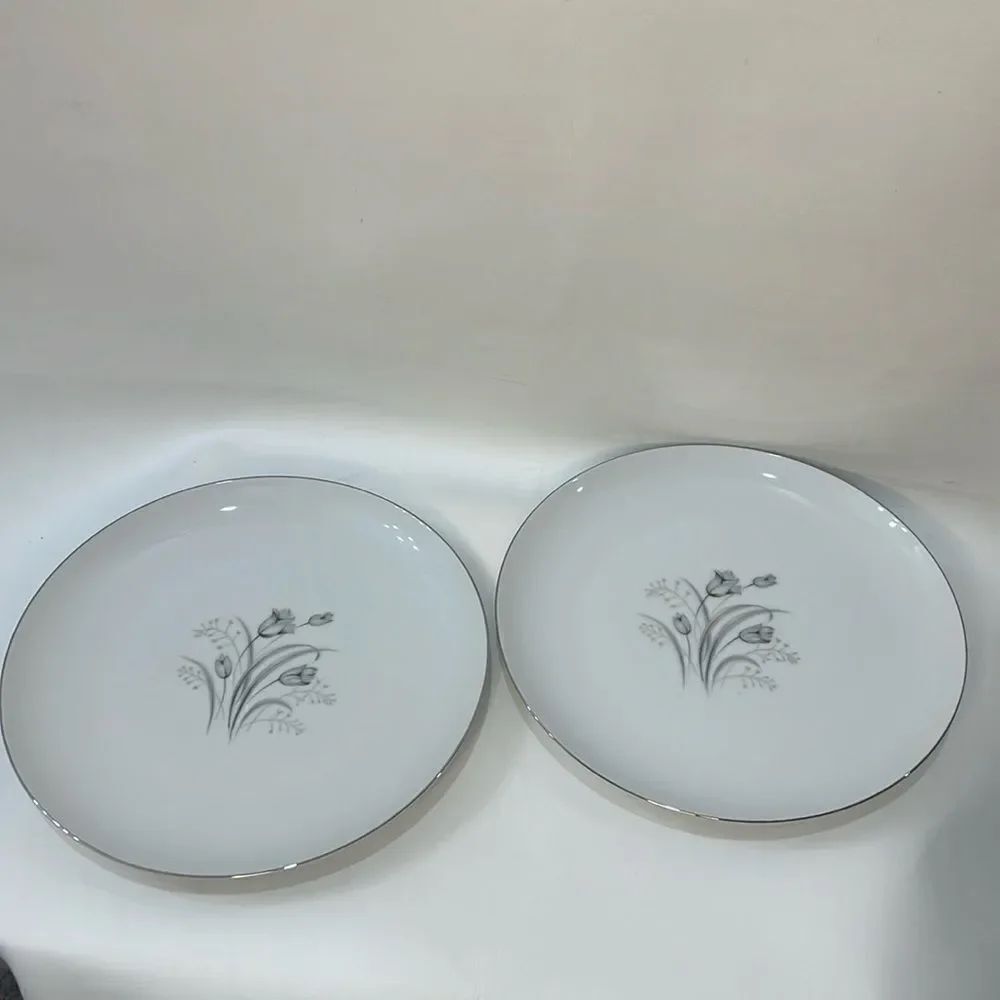 Creative Royal Elegance Fine China Japan 9 1/4 Inch Round White Silver Trim Set2